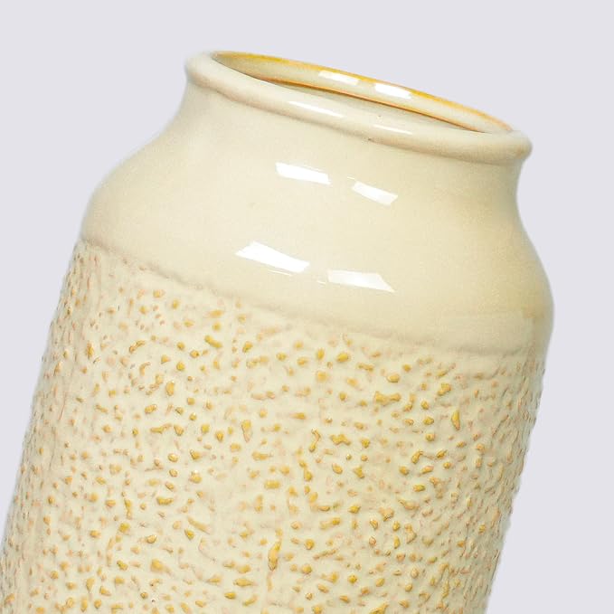 Beige Ceramic Vase for Flowers - 9 Inch Textured Cream Vase for Pampas Grass, Modern Farmhouse Vases for Home Decor, Table Centerpiece, Shelf, and Mantle Decor