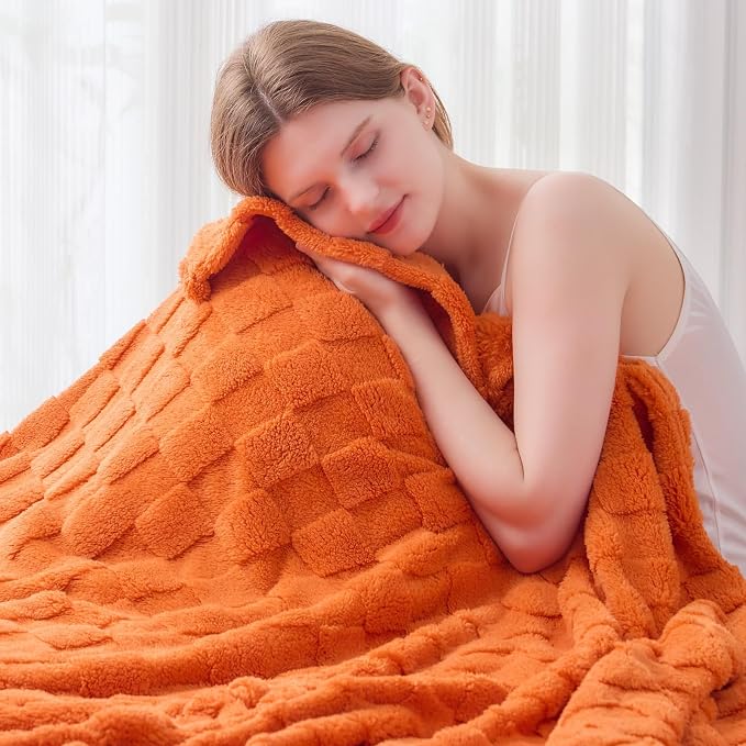 NEWCOSPLAY 3D Checkered Flannel Throw Blanket, Orange Checkered, 50"x70" | Super Soft Cute Lightweight Decorative Premium Silky Fleece Blanket for Couch Sofa Bed, Gift for Women Men, All Season Use