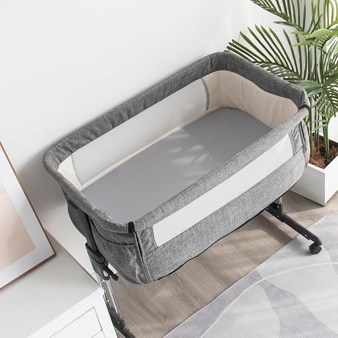 Waterproof Bassinet Sheets Fit for Halo, Dream on Me, Ingenuity, Fisher Price, Delta, Graco and Other Oval Bassinet Mattress, 2 Pack, Ultra Soft Microfiber Sheets, Grey