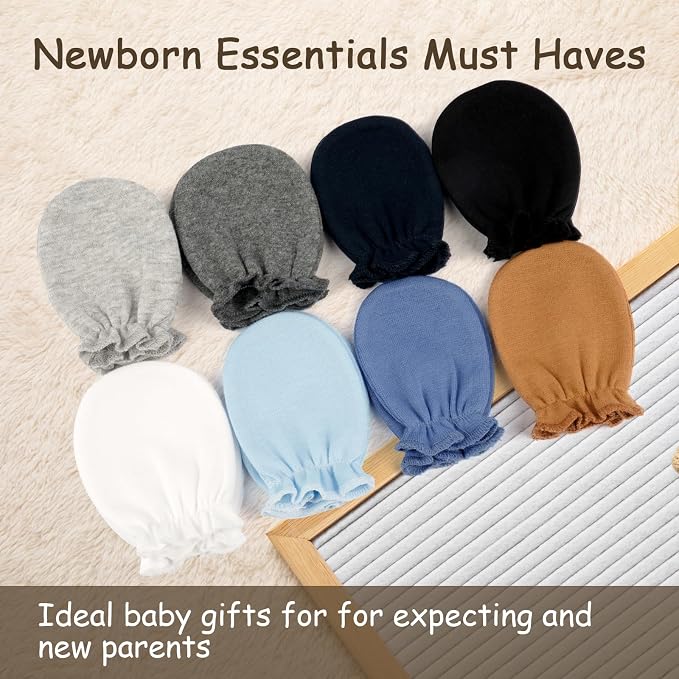 8 Pairs Baby Mittens No Scratch, Skin-friendly Cotton Newborn Infant Gloves, Baby Girl Boy Must Haves Essentials 0-6 Months