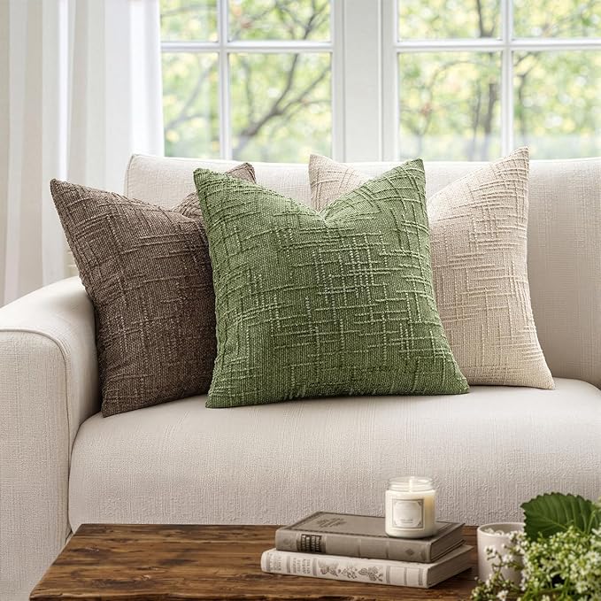 MIULEE Chenille Textured Throw Pillow Covers Sage Green 18x18 Set of 2 | Slubby Decorative Pillows, Boho Farmhouse Home Decor, Modern Neutral Cushion Covers for Couch Sofa Bed Living Room