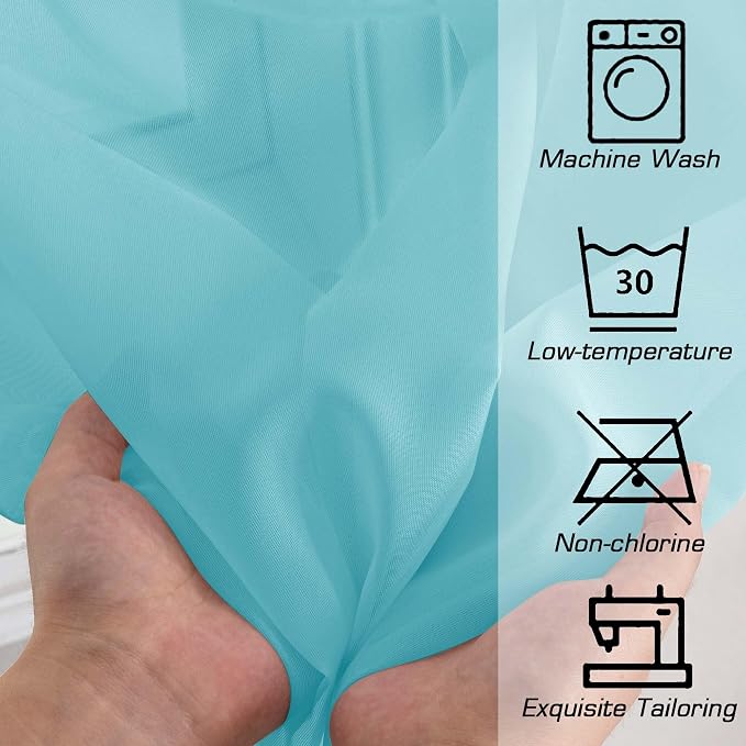 OWENIE Aqua Sheer Curtains for Bedroom Living Room 72 Inches Long 2 Panels Set, Modern Light Filtering Sheer Curtain Rod Pocket Clear Drapes for Window Sliding Door, Aqua, Each 42 x 72 Inch