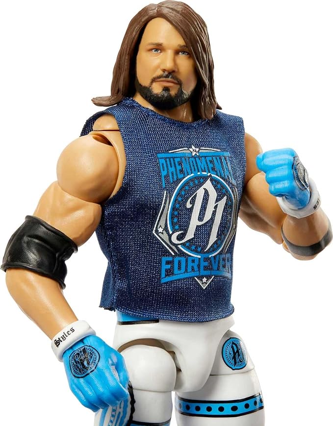 Mattel WWE Ultimate Edition Action Figure & Accessories Set, AJ Styles 6-inch Collectible with 30 Articulation Points, Swappable Pieces & Entrance Gear