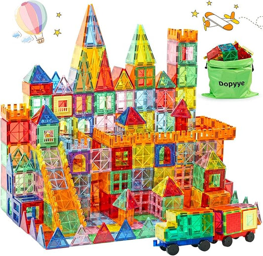 132 PCS Magnetic Tiles Building Blocks with 2 Cars, STEM Educational Construction Montessori Toys for Kids Ages 3 4 5 6 7 8 9, Magnet Building Set Gift for Boys Girls