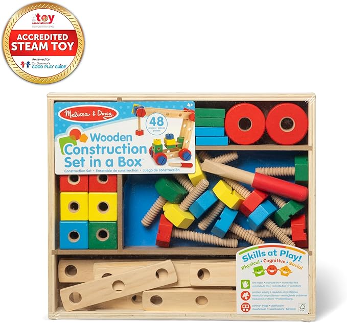 Melissa & Doug Wooden Construction Building Set in a Box (48 pcs)