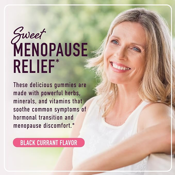 Menopause Support Gummies, Hormone Balance for Hot Flashes & Night Sweats | Mood & Bloating Support, With Phytoestrogen Soy Vitamin D3 PABA Biotin, Vegetarian, Gluten-Free, 60 Black Currant Gummies