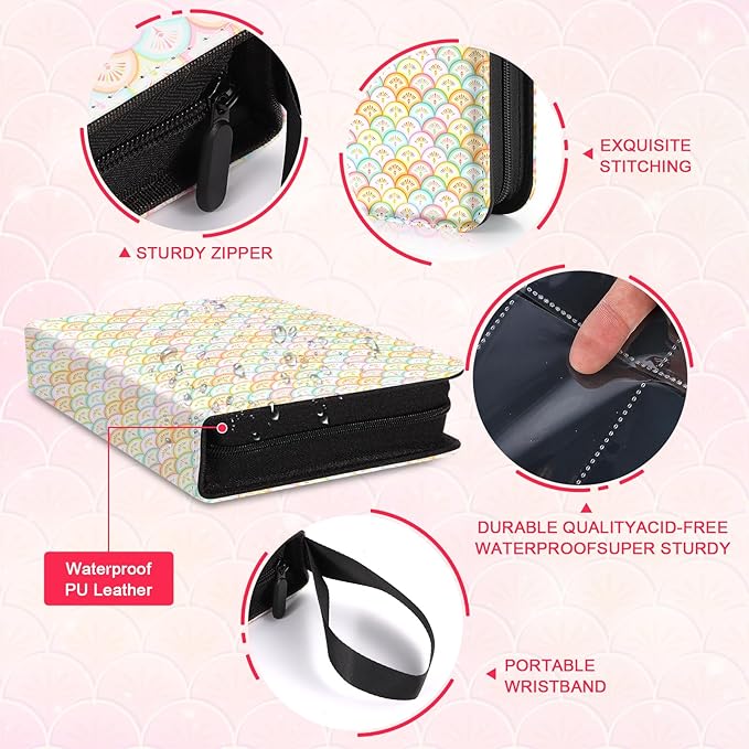 CLOKORIA Card Binder for Girls Gifts,440 Cards Collectible Trading Card Holder Case with 55 Sleeves, 4 Pocket for TCG Game Cards Collection Sports Trading Cards Collector Album (Colorful fish scales)
