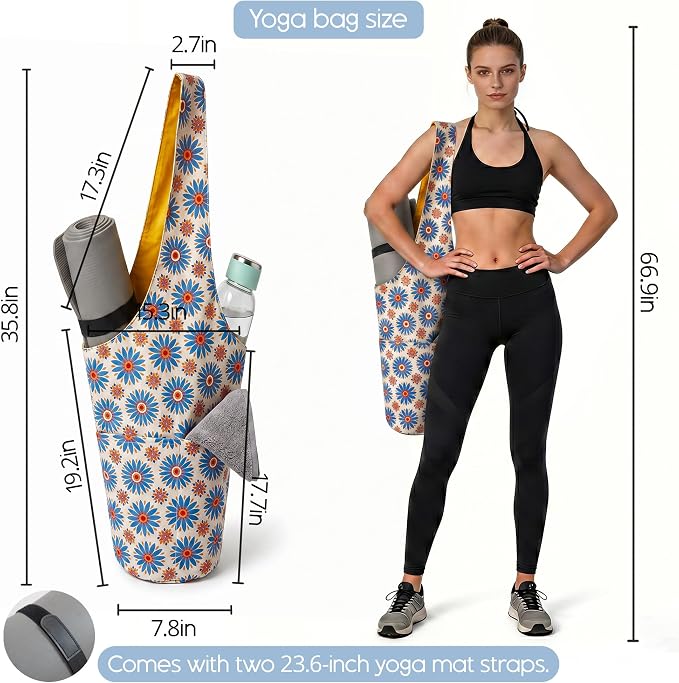 CosInStyle Heavy Duty Cotton Canvas Yoga Bag with Multi-Pocket Organizer, Large Capacity Gym Sports Bags, With 2 Bonus Mat Straps