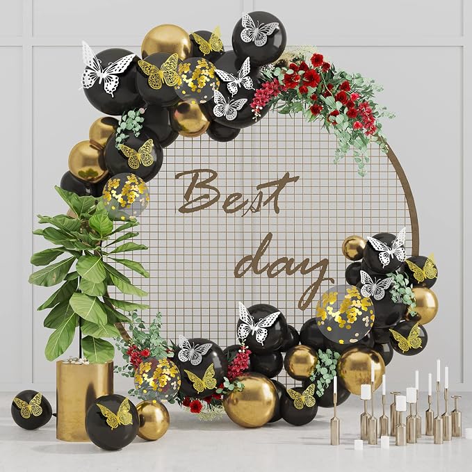 SAOROPEB 3D Butterfly Wall Decor 48 Pcs 4 Styles 3 Sizes, Butterfly Birthday Decorations Party Decorations Cake Decorations Wedding Decor, Removable Stickers (Gold, Silver) | 4 Styles 3 Sizes, Party Decorations Birthday Cake Decorations Wedding Decor, ...