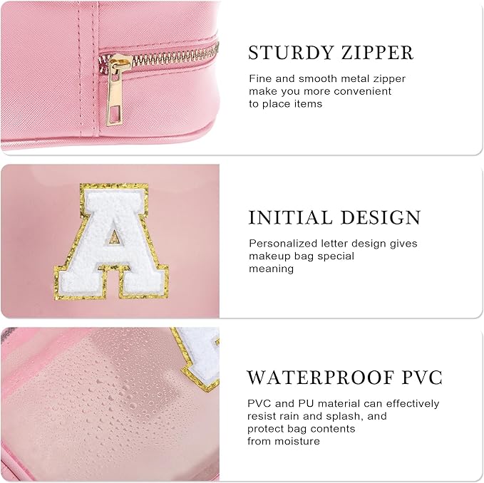 YOOLIFE Graduation Teacher Gifts Initial Clear Makeup Bag Birthday Gift Travel Toiletry Preppy Cosmetic Bags Birthday Gift for Girls Kids Travel Essentials Clear Toiletry Bag A
