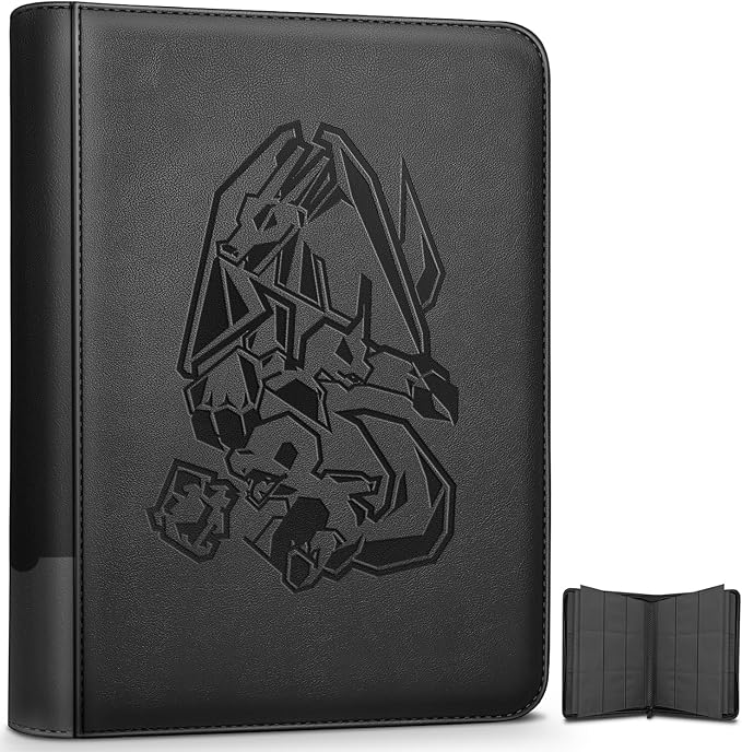 9 Pocket Card Binder, 360 Cards Trading Cards Games Collection Holder with Customizable Label Slot and Side-Loading Sleeves, Premium Gift for Card Collectors (Black)