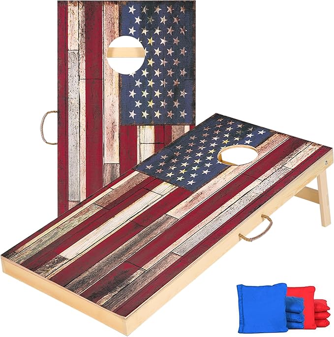 Sportdo Solid Wood Vintage Cornhole Game Set, Two 4'x2'Cornhole Boards, 8 Cornhole Bags for Indoor and Outdoor Toss Games Competitions, Tournaments