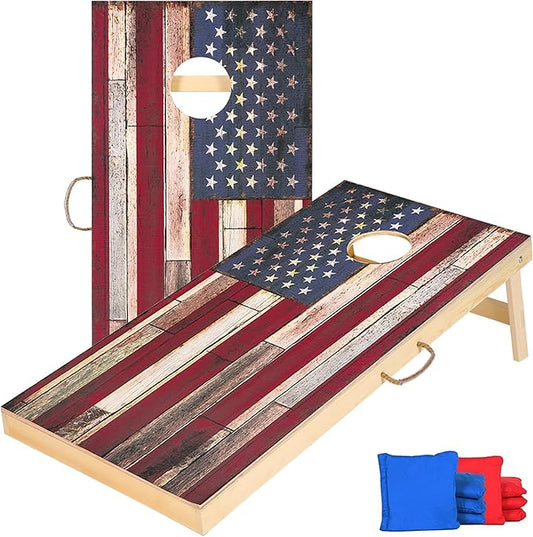 Sportdo Solid Wood Vintage Cornhole Game Set, Two 4'x2'Cornhole Boards, 8 Cornhole Bags for Indoor and Outdoor Toss Games Competitions, Tournaments
