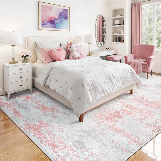 5x7 Area Rugs for Living Room Rug Washable: Abstract Rug for Dining Room Bedroom Carpet Non Slip 5 by 7 Indoor Modern Nursery Home Office Pink