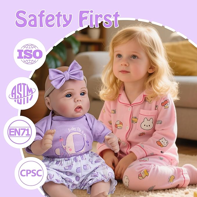 Milidool Lifelike Reborn Baby Dolls Girl - Realistic 18-Inch Newborn Baby Doll, Nice Gift for Kids Age 3+, Parents-to-be, Grandparents,Purple Clothes