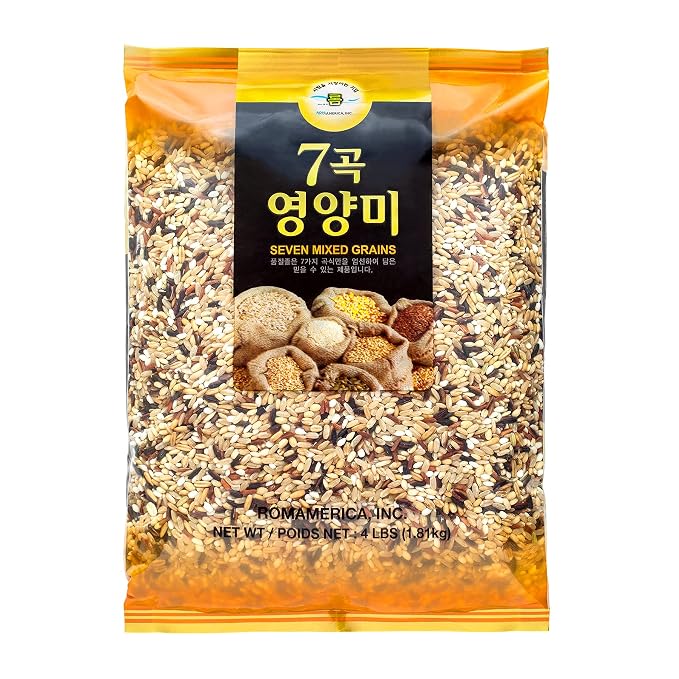 ROM AMERICA 7 Premium Healthy Mixed Grains Rice with Brown Rice, Wild Sweet Rice, Red Rice, Whole Barley, Oat, Brown and White Sweet Rice - 4 Pound (Pack of 1)