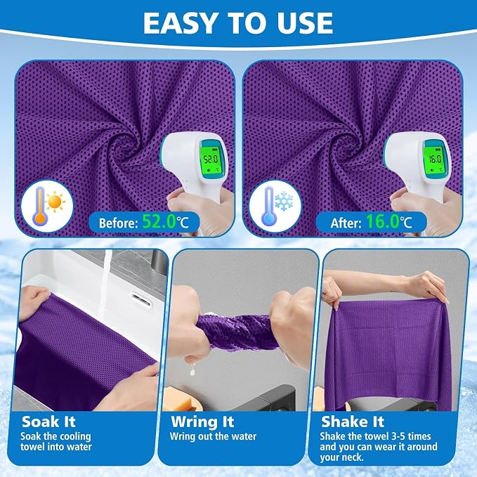24 Pack Cooling Towels Bulk for Neck and Face 40"x12" Ice Cooling Sweat Rags Microfiber Soft Breathable Soft Chilly Towel for Yoga Golf Sport Running