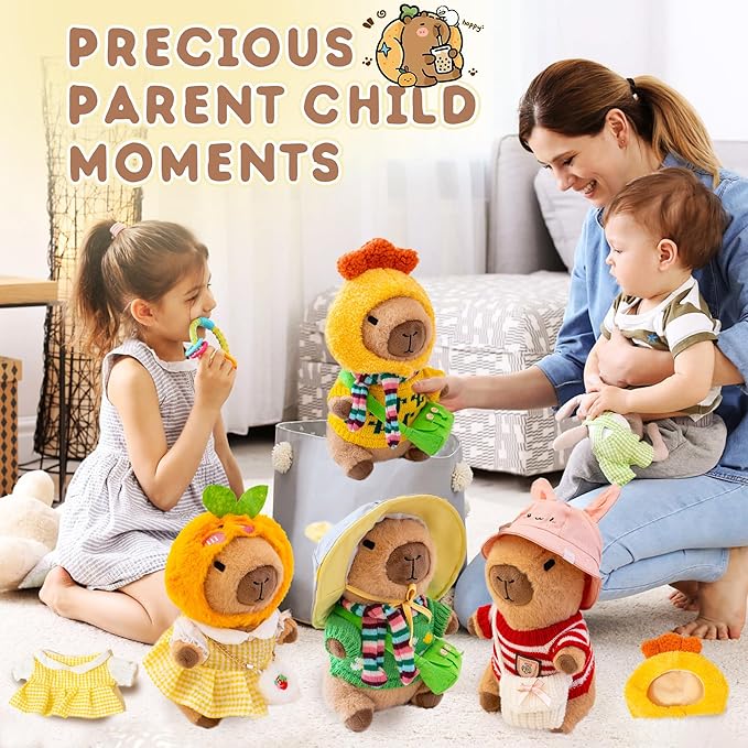 Capybara Plush with 10 Pcs Clothes & Accessories,Christmas Stuffed Animals, 10.2 in Cute Capybara Plush Toys,Birthday Gifts&Dress Up Cute Plushies for Boys/Girls (Chicken-A)