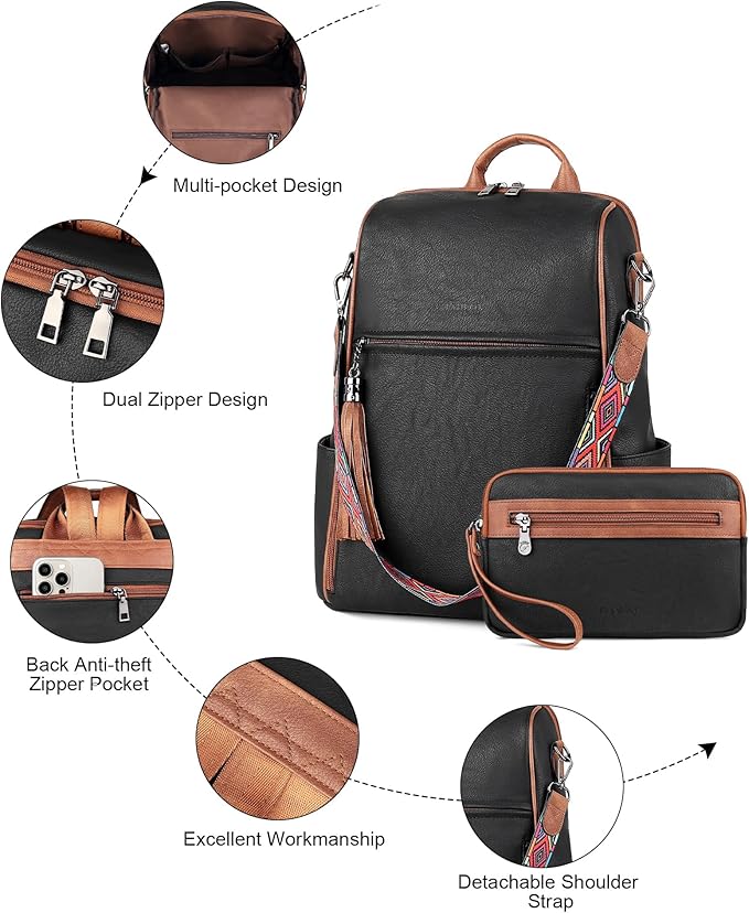 FADEON Leather Backpack Purse for Women Designer Travel Backpack Purses PU Fashion Ladies Shoulder Bag with Tassel