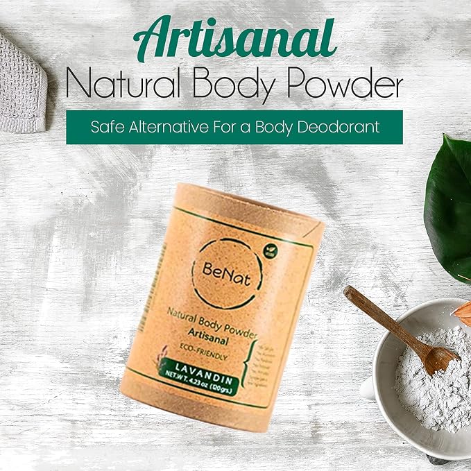 BeNat Talc Free All Natural Body Powder for Men, Women, Kids and Babies Ultimate Comfort Moisture Absorbing Natural Body Deodorant Powder with 24 Hour Odor Protection 4.2 oz.