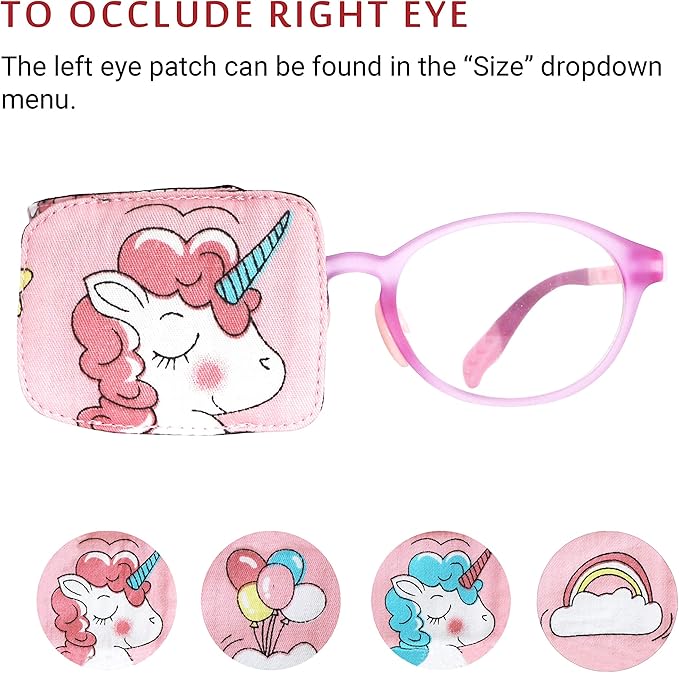 Astropic Cotton & Silk Eye Patch for Kids Glasses (Right Eye, Pink Hair Unicorn)