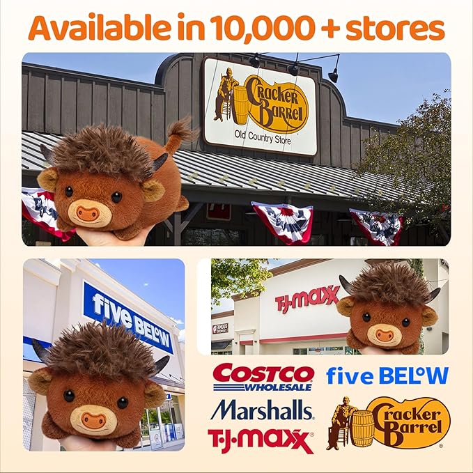 Mewaii Highland Cow Plush Pillow – Cute Happy Face Soft Brown Fur Stuffed Animal, Cuddly Cow Plush Toys for 3+ Year Old Kids & Adults (8Inch)