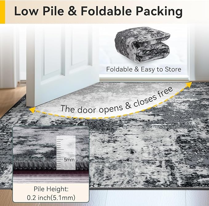 RELEANY Washable Area Rugs 10'x12' Non-Slip Modern Abstract Soft for Living Room Entryway Bedroom Kitchen, Print Pattern, Black Navy Blue Gray