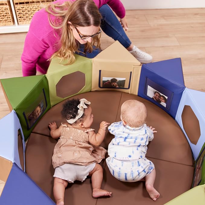 ECR4Kids SoftZone Wall of Mirrors Activity Center and Play Mat, Sensory Toy, Earthtone, 3-Piece