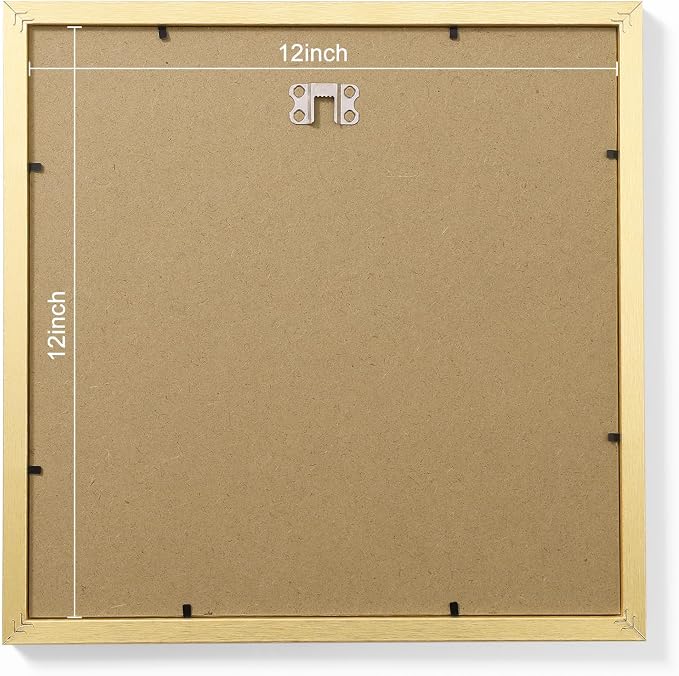 Vittanly 12x12 Picture Frames Set of 9, Shatter Resistant Plexiglass, Display 8x8 Pictures with Mat or 12x12 without Mat, Photo Frames for Wall Mount, Engineered Wood, Gold