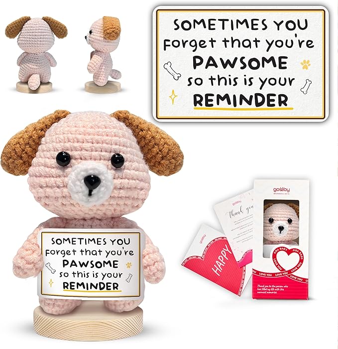 Gossby Inspirational Gift for Women, Men - Positive Dog Crochet - YOU FORGET YOU'RE PAWSOME - Christmas, Birthday, Emotional Support, Positive Dog Lover Gift for Friend, Coworker, Teacher, Mom