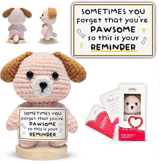Gossby Inspirational Gift for Women, Men - Positive Dog Crochet - YOU FORGET YOU'RE PAWSOME - Christmas, Birthday, Emotional Support, Positive Dog Lover Gift for Friend, Coworker, Teacher, Mom