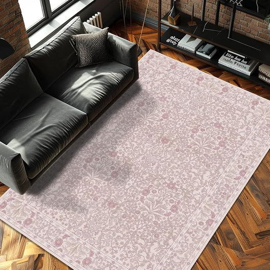 4x6 Area Rug for Bedroom Beside Rug, Laundry Room, Entryway, Kitchen, Washable Non-Slip Low Pile Ultra Soft Stain Resistant Carpet (Pink)