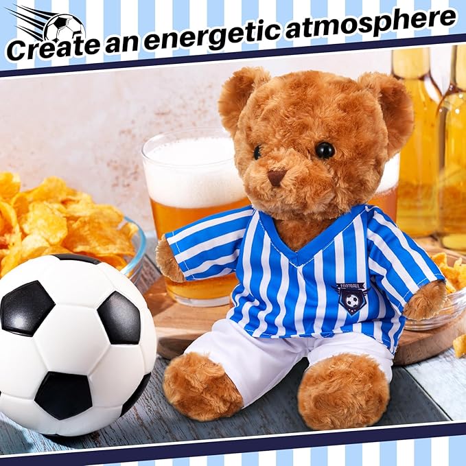 2 Pcs PJ's Bear Clothes Outfit, Fit Most 12-16 Inch Bears Stuffed Clothes Pajamas Plushy for Stuffed , Pre Kindergarten Toys(Blue White,Soccer)