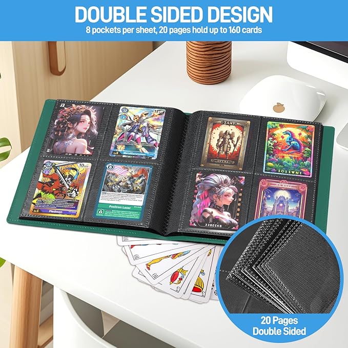 Card Binder, Upgraded 4 Pockets Trading Card Collection Binder for Cards, 160 Pockets Mini Card Book Holder Album - Green