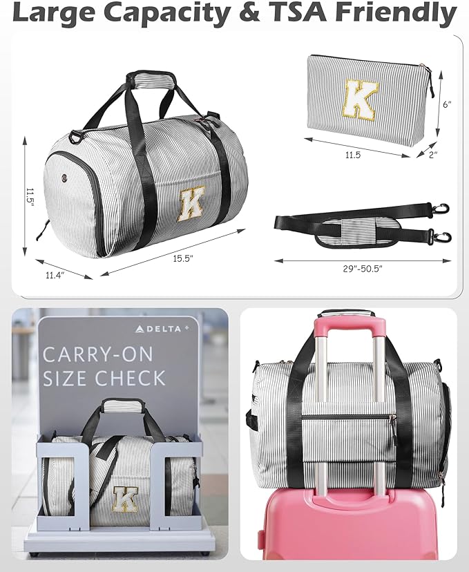 Daughter Birthday Gifts, Girls Travel Duffle Bag, Kids Initial Overnight Bags with Shoe Compartment, Monogram Weekender Bag with Makeup Pouch, Ballet Recital Gift for Teen Girl (Letter Y)