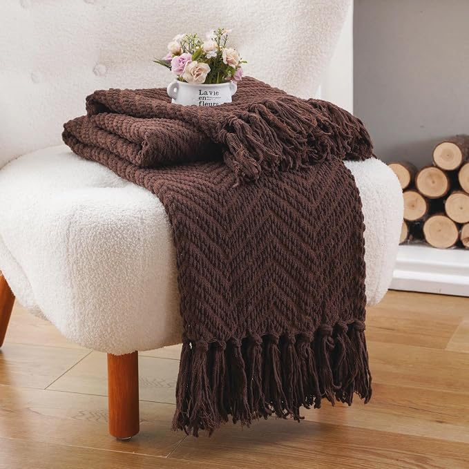 BATTILO HOME Dark Brown Throw Blanket for Couch, Knitted Brown Throw 50'' x 60'', Super Soft Cozy Warm Chocolate Throw for Living Room Chair Couch Bed Sofa Bedroom Home Decor