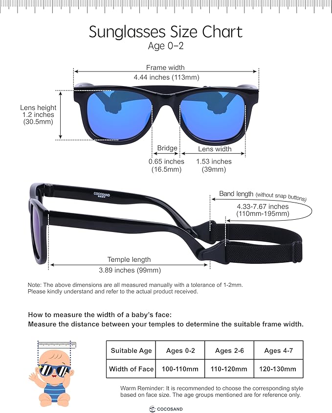 COCOSAND Flexible Baby Sunglasses with Strap Polarized UV Protection for Toddler Infant Newborn Boy Girl Age 0-24 Months