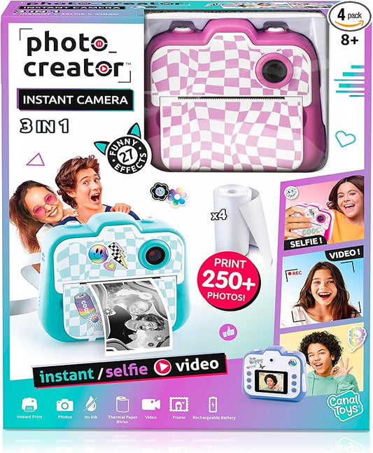 Photo Creator 3-in-1 Instant Camera for Kids – Pink; Camera, Instant Printer & Photo Booth with Fun Frames & Filters