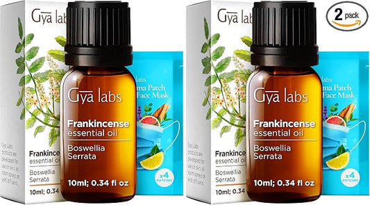Gya Labs Frankincense Essential Oil - 0.34 Fl Oz - for Hair, Skin, Diffuser, Aromatherapy & DIY Candle Making Scent (Pack of 2)