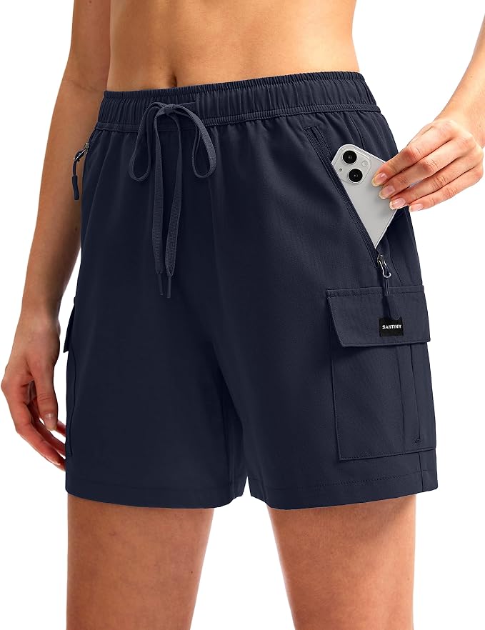 SANTINY Women's 5''/ 7''/9'' Hiking Cargo Shorts Quick Dry Lightweight Summer Shorts for Women Athletic Golf Zipper Pockets