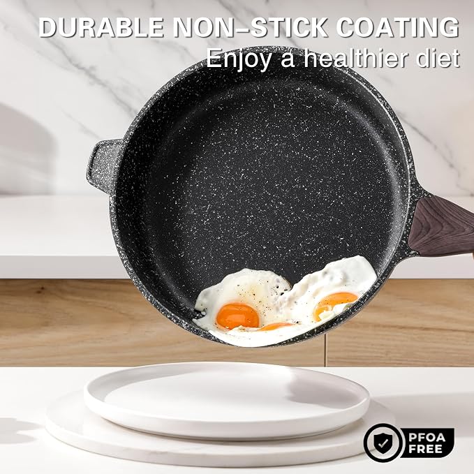 Kordisen Nonstick Deep Frying Pan with Lid, 12 Inch Large Skillet, 5 Qt Non Stick Saute Pan for Cooking, Healthy Induction Cookware, PFOA Free | Large Skillet, 5 Qt, Saute Pan, Healthy Coating, Induction, PFOA Free