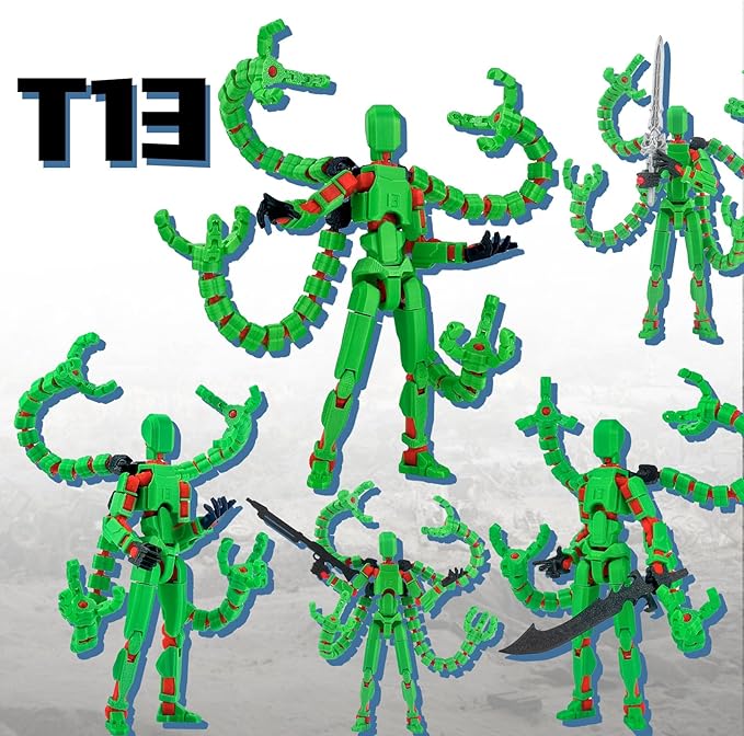 Already Assembled T13 Action Figure Accessories,Dummy 13 T13 Multi-Jointed Movable,for Collectors Desktop Decorations t-13 Movability 3D Printed Toys (Green)