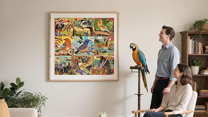 1000 Piece Jigsaw Puzzle for Adults Colorful Cut-Paper Style Birds Puzzle 1000 Piece, Challenging Jigsaw for Game Night, Giftable Puzzle with Sectioned Back Design, 24 x 24 in