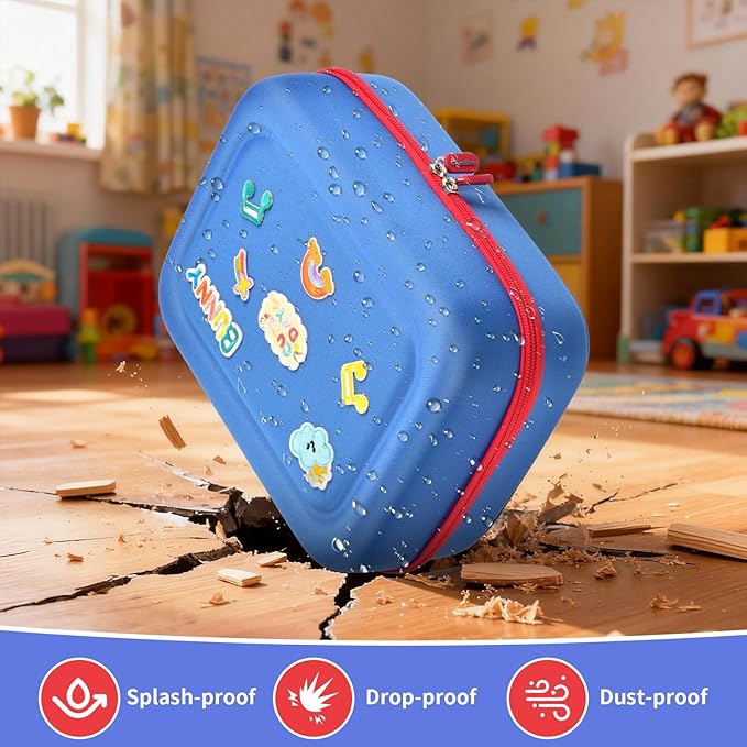 Case Compatible with Little Tikes Story Dream Machine Starter Set, Toys Storage Bag with 5 DIY Embroidery Patches, Organizer for Projector Storytime Books and Audio Character- Blue Letters (Box Only)
