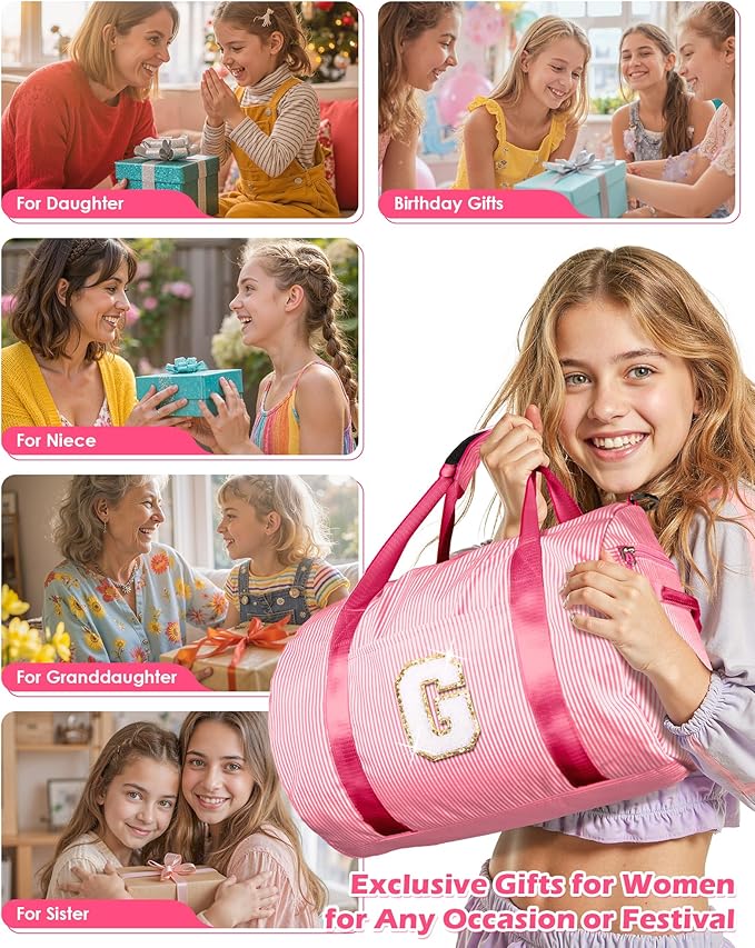Birthday Gift for Teenager, Girls Travel Duffle Bag, Kids Initial Overnight Bags with Shoe Compartment, Personalized Weekend Bag with Makeup Pouch, 5 Year Old Girl Birthday Gifts (Letter S)