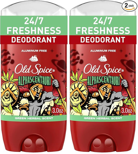 Old Spice Aluminum Free Deodorant for Men, 24/7 Odor Protection, 24/7 Freshness & Lasting Scent, Goes on Clear, Alphascentauri with Green Herbal Scent, 3.0 oz (Pack of 6)