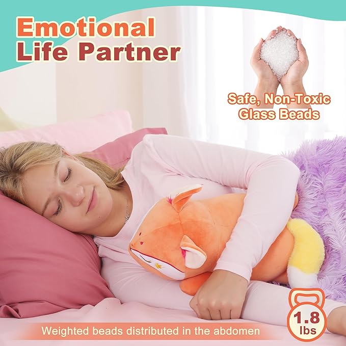 Onsoyours Original Red Wheat Fox Weighted Stuffed Animal, Cute 13.8"|1.8 Pound Weighted Positive Fox Plush Pillow Toy Soft Plushies Gift for Kids & Adults