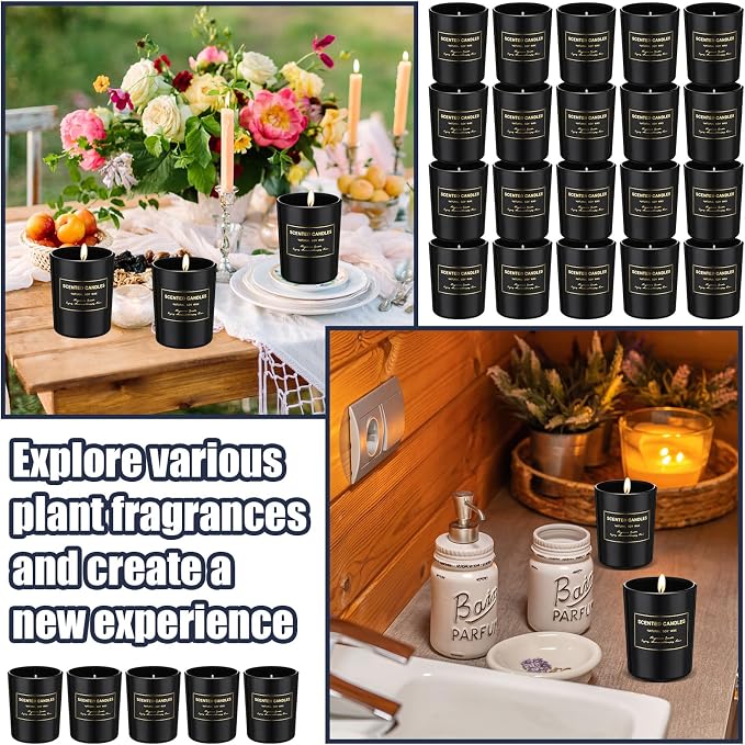 MTLEE 48 Pcs Scented Candles Bulk End of Year Teacher Thank You Gift Candles Wedding Aromatherapy Soy Wax Jar for Birthday CNA Week Appreciation Staff Coworker Guest Favor(Black)