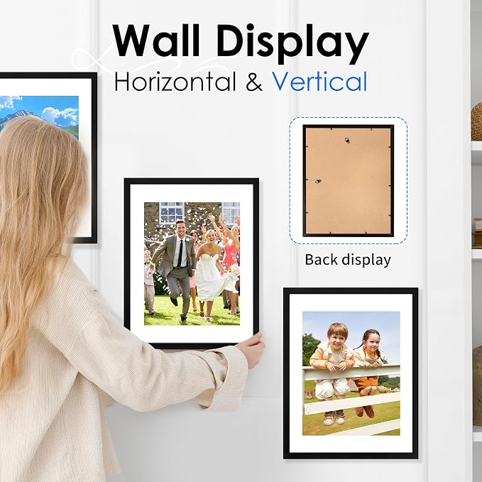 FIXSMITH 11x14 Picture Frame 2 Pack, Photo Frame with HD Plexiglass, Display Pictures 8x10 with Mat or 11x14 Without Mat, Black Picture Frames Collage Wall Decor, Gallary Wall Frame
