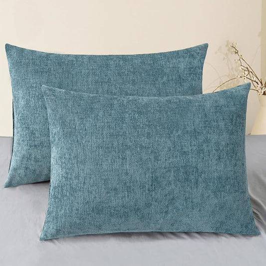 CaliTime Decorative Standard Throw Pillow Covers 26 X 20 Inches Smoke Blue | Pack of 2, Cozy Chenille Cushion Cases for Sofa Bed Living Room Farmhouse Home